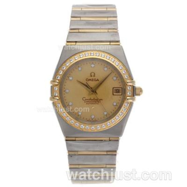 Omega Constellation Swiss ETA Movement Two Tone Diamond Bezel and Markers with Golden Dial