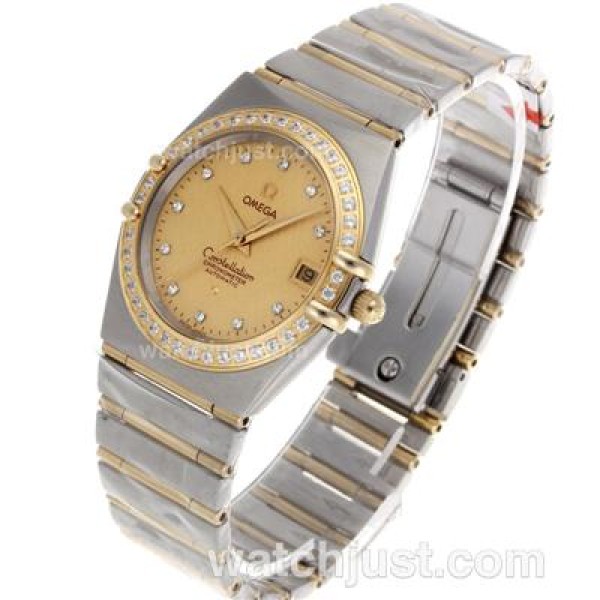 Omega Constellation Swiss ETA Movement Two Tone Diamond Bezel and Markers with Golden Dial