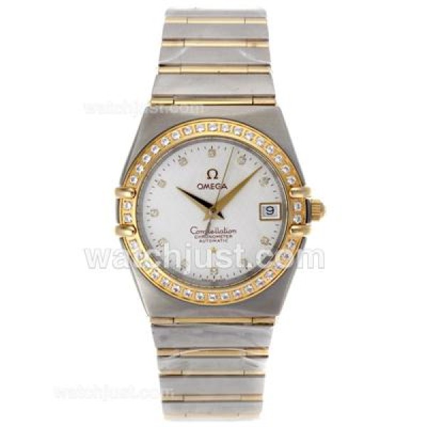 Omega Constellation Swiss ETA Movement Two Tone Diamond Bezel and Markers with White Dial