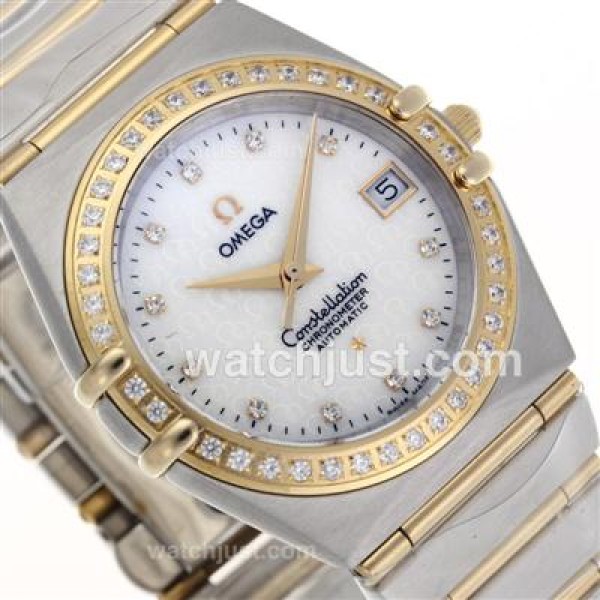 Omega Constellation Swiss ETA Movement Two Tone Diamond Bezel and Markers with White Dial