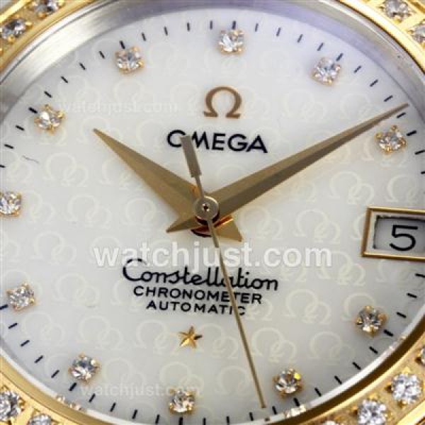 Omega Constellation Swiss ETA Movement Two Tone Diamond Bezel and Markers with White Dial