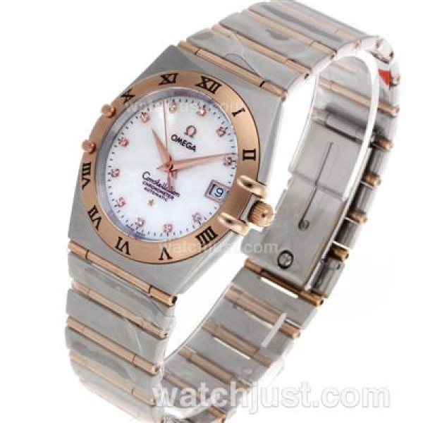 Omega Constellation Swiss ETA Movement Two Tone Diamond Markers with White MOP Dial