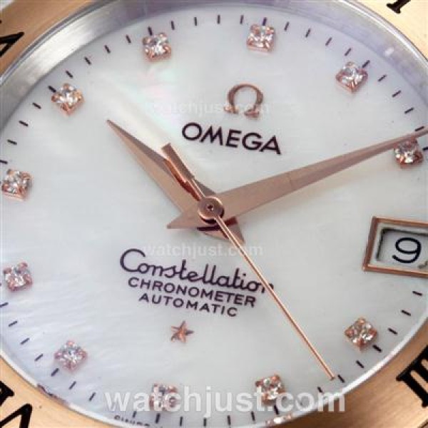 Omega Constellation Swiss ETA Movement Two Tone Diamond Markers with White MOP Dial