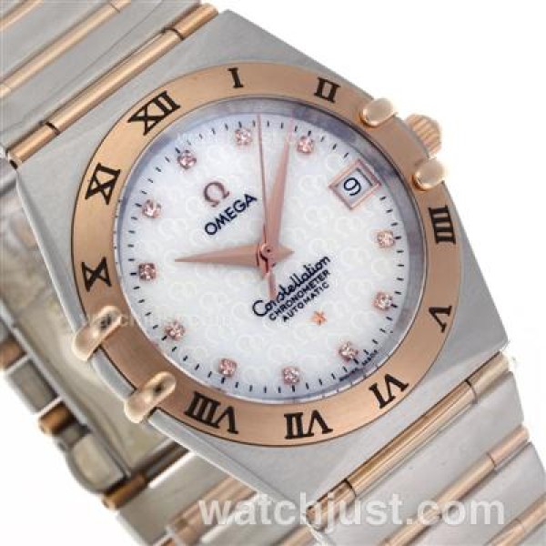 Omega Constellation Swiss ETA Movement Two Tone Diamond Markers with White Dial