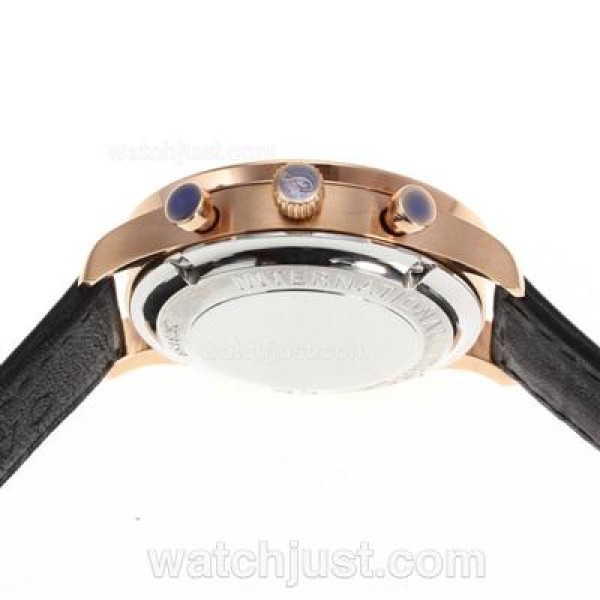IWC Regulateur Working Chronograph Rose Gold Case and Number Markers with Black Dial-Leather Strap