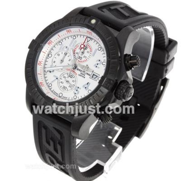 Breitling Super Avenger Working Chronograph PVD Case with White Dial-Rubber Strap