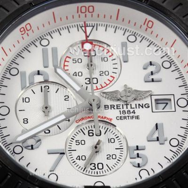 Breitling Super Avenger Working Chronograph PVD Case with White Dial-Rubber Strap