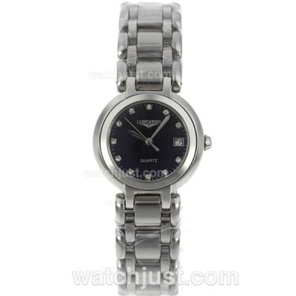 Longines PrimaLuna Diamond Markers with Black Dial S/S-Lady Size
