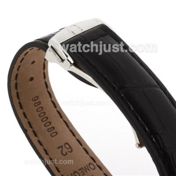 Omega Speedmaster Chronograph Lemania Movement with Black Dial-Leather Strap