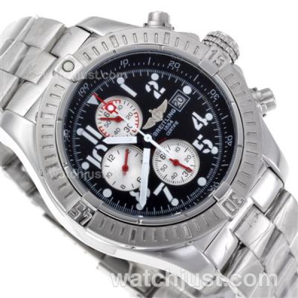 Breitling Super Avenger Working Chronograph with Black Dial S/S-Red Needles