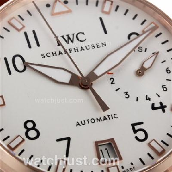 IWC Big Pilot Automatic Rose Gold Case with White Dial-Leather Strap