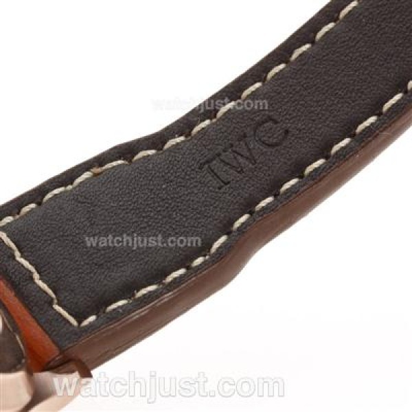 IWC Big Pilot Automatic Rose Gold Case with White Dial-Leather Strap