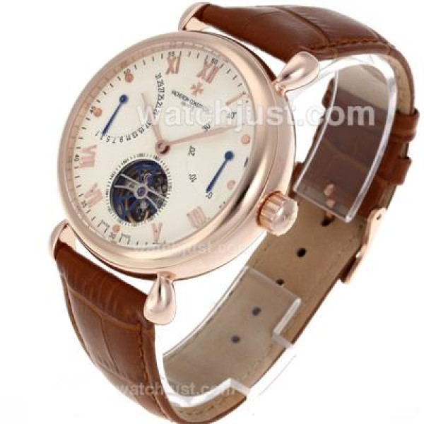 Vacheron Constantin Malte Tourbillon Automatic Rose Gold Case with Beige Dial-Leather Strap