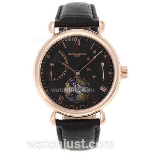 Vacheron Constantin Malte Tourbillon Automatic Rose Gold Case with Black Dial-Leather Strap