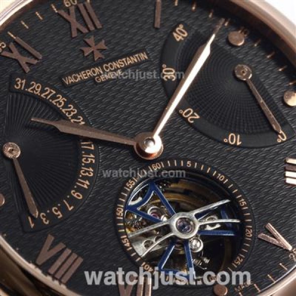 Vacheron Constantin Malte Tourbillon Automatic Rose Gold Case with Black Dial-Leather Strap