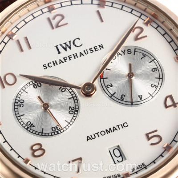 IWC Portuguese Working Power Reserve Automatic Rose Gold Case with White Dial-Leather Strap