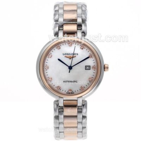 Longines PrimaLuna Automatic Two Tone Diamond Markers with MOP Dial-18K Plated Gold Movement