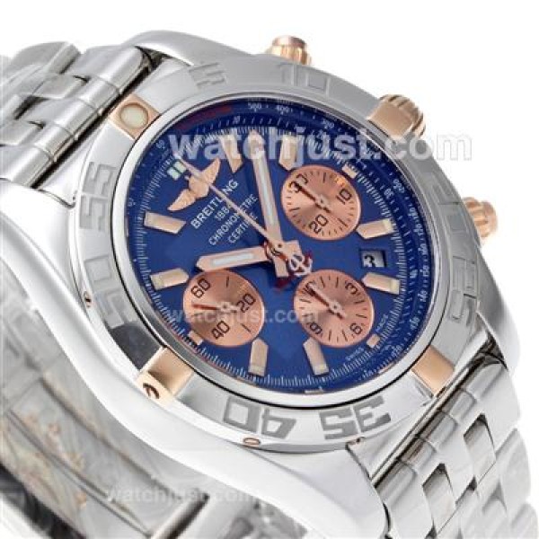 Breitling Chronomat B01 Chronograph Swiss Valjoux 7750 Movement Two Tone Case with Blue Dial