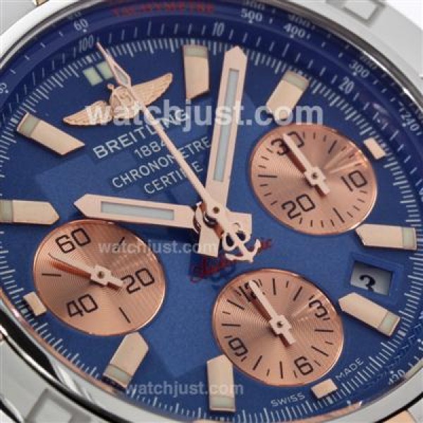 Breitling Chronomat B01 Chronograph Swiss Valjoux 7750 Movement Two Tone Case with Blue Dial