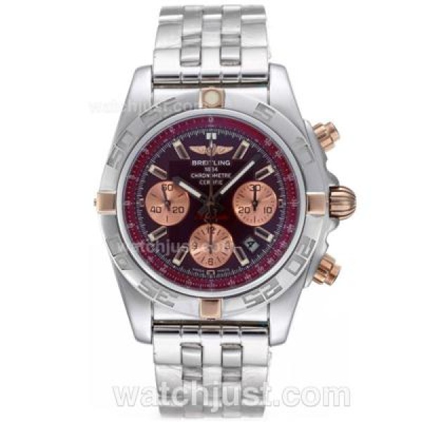 Breitling Chronomat B01 Chronograph Swiss Valjoux 7750 Movement Two Tone Case with Red Dial