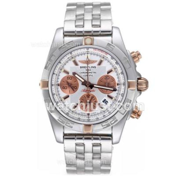 Breitling Chronomat B01 Chronograph Swiss Valjoux 7750 Movement Two Tone Case with White Dial
