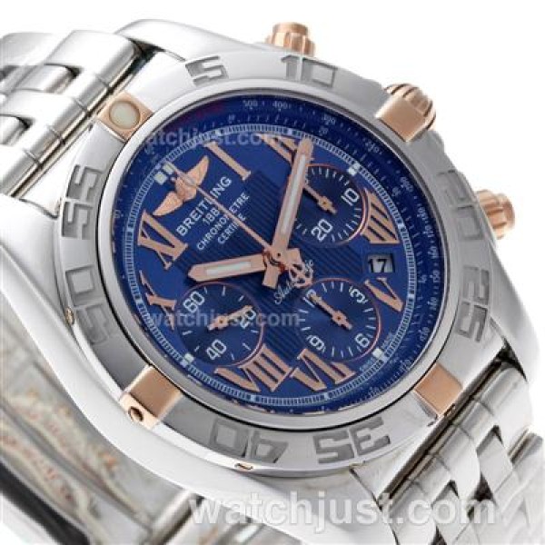 Breitling Chronomat B01 Chronograph Swiss Valjoux 7750 Movement Two Tone Case with Blue Dial