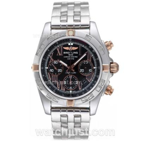 Breitling Chronomat B01 Chronograph Swiss Valjoux 7750 Movement Two Tone Case with Black Dial