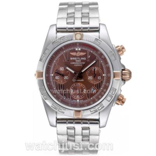 Breitling Chronomat B01 Chronograph Swiss Valjoux 7750 Movement Two Tone Case with Brown Dial