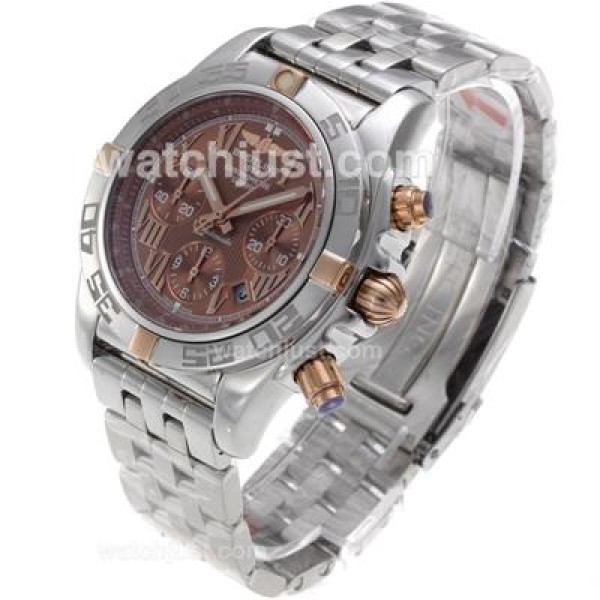 Breitling Chronomat B01 Chronograph Swiss Valjoux 7750 Movement Two Tone Case with Brown Dial