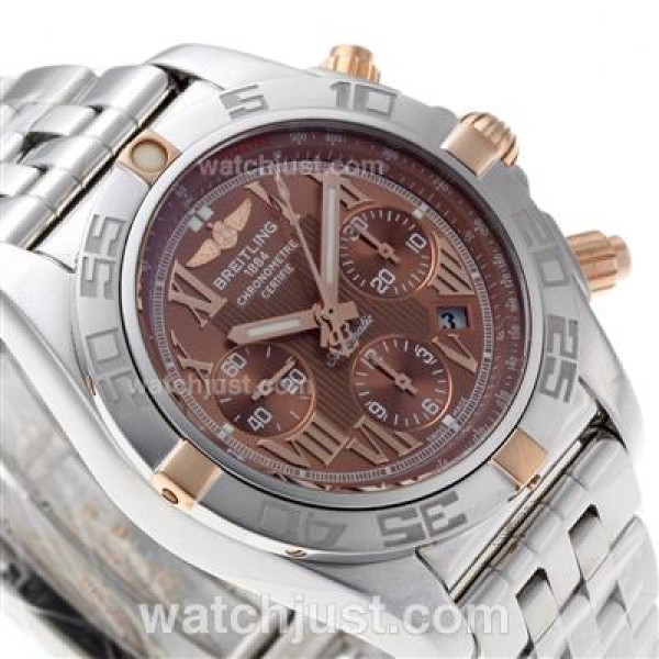 Breitling Chronomat B01 Chronograph Swiss Valjoux 7750 Movement Two Tone Case with Brown Dial