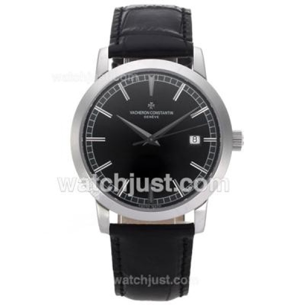 Vacheron Constantin Partrimony Swiss ETA 2836 Movement with Black Dial-Leather Strap