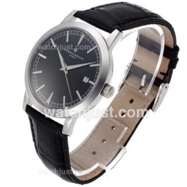 Vacheron Constantin Partrimony Swiss ETA 2836 Movement with Black Dial-Leather Strap