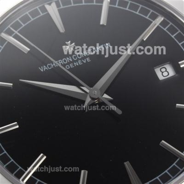 Vacheron Constantin Partrimony Swiss ETA 2836 Movement with Black Dial-Leather Strap