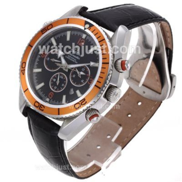 Omega Seamaster Planet Ocean Automatic with Orange Markers and Bezel-Leather Strap