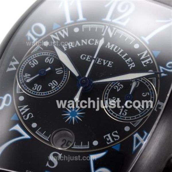 Franck Muller Casablanca Chronograph Swiss Valjoux 7750 Movement PVD Case with Black Dial-Rubber Strap