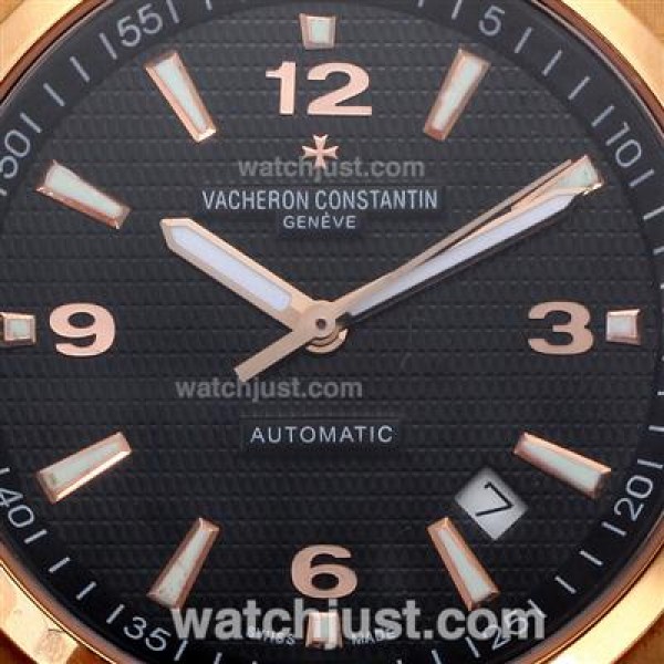 Vacheron Constantin Overseas Swiss ETA 2836 Movement Rose Gold Case with Black Dial-Leather Strap