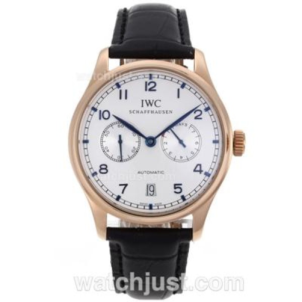 IWC Portuguese Working Power Reserve Automatic Rose Gold Case with White Dial-Leather Strap