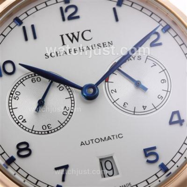 IWC Portuguese Working Power Reserve Automatic Rose Gold Case with White Dial-Leather Strap