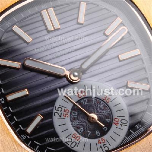 Patek Philippe Nautilus Automatic Rose Gold Case with Blue Dial-Leather Strap