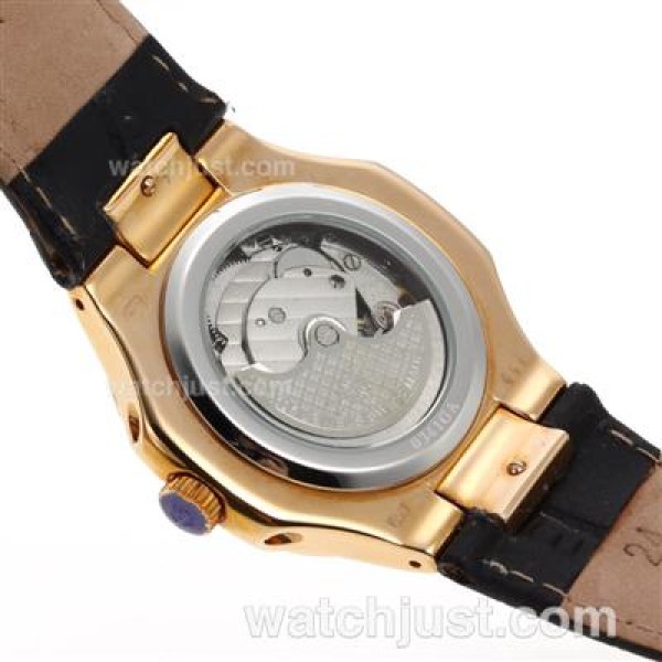 Patek Philippe Nautilus Automatic Rose Gold Case with Blue Dial-Leather Strap