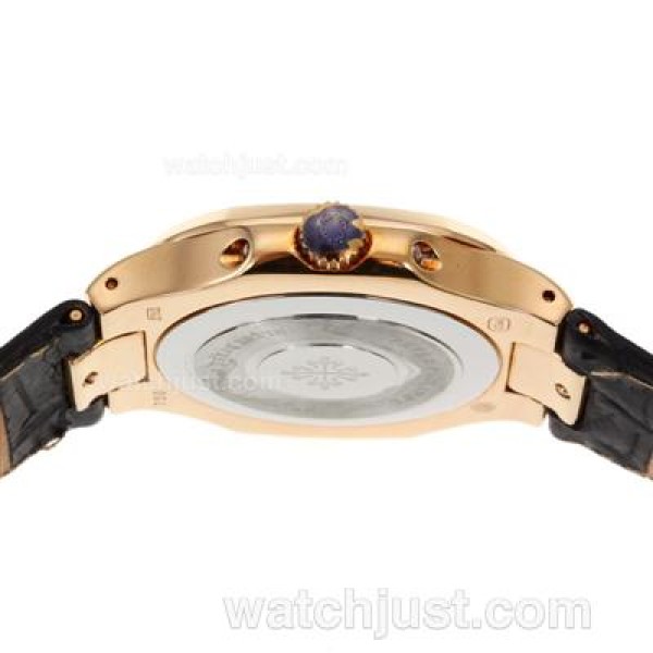 Patek Philippe Nautilus Rose Gold Case with Blue Dial-Leather Strap
