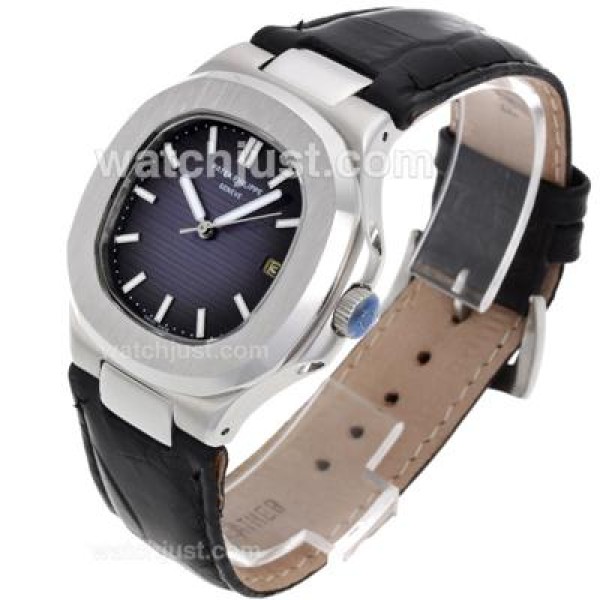 Patek Philippe Nautilus Automatic with Blue Dial-Leather Strap