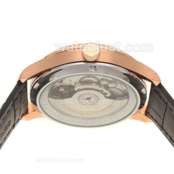 IWC Portuguese Automatic Number Markers Rose Gold Case with Black Dial-Leather Strap