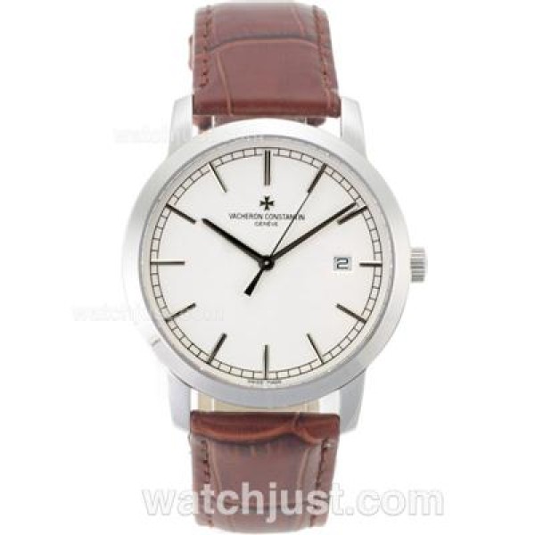 Vacheron Constantin Malte Swiss ETA 2824 Movement with White Dial-Brown Leather Strap
