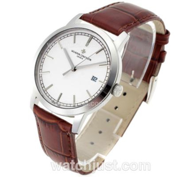 Vacheron Constantin Malte Swiss ETA 2824 Movement with White Dial-Brown Leather Strap