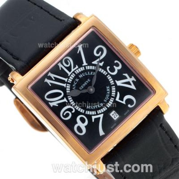 Franck Muller Master Square Rose Gold White Number Markers with Black Dial-Mid Size