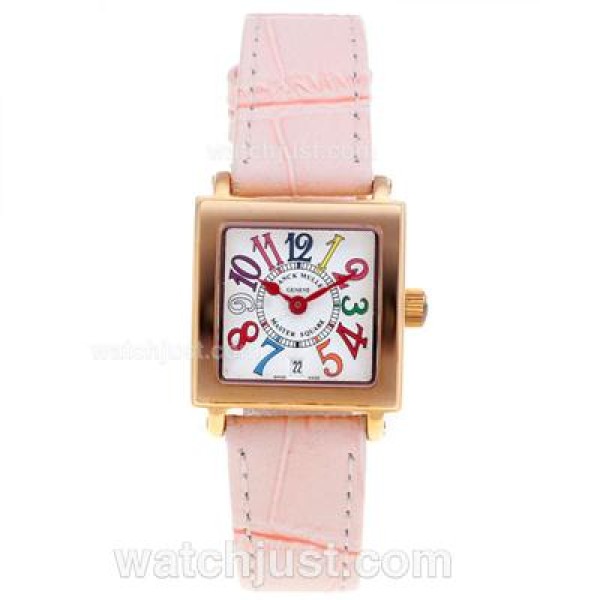 Franck Muller Master Square Rose Gold Colorfull Number Markers with White Dial-Lady Size
