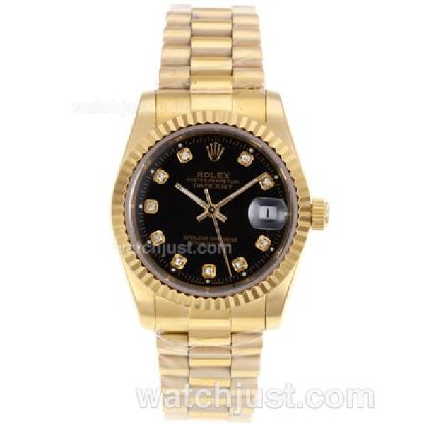 Luxury Rolex Datejust Fake Watches With Black Dials And Gold Cases For Sale