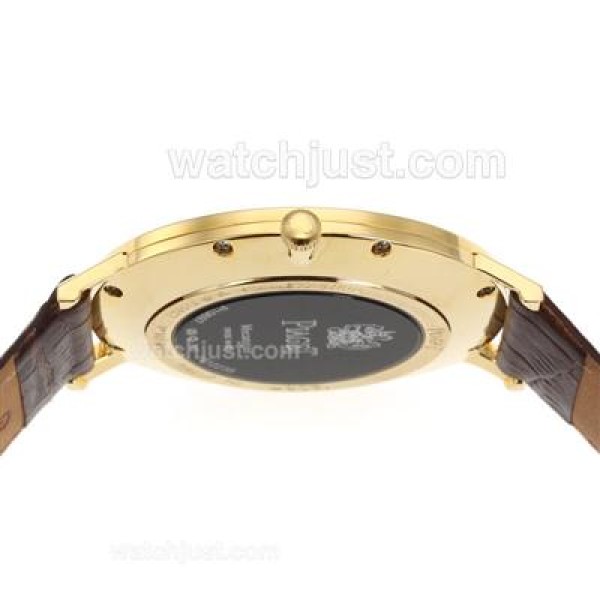 Piaget Altiplano Swiss ETA Movement Gold Case Stick Markers with White Dial-Leather Strap