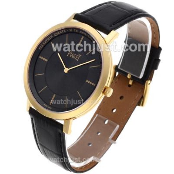 Piaget Altiplano Swiss ETA Movement Gold Case Stick Markers with Black Dial-Leather Strap
